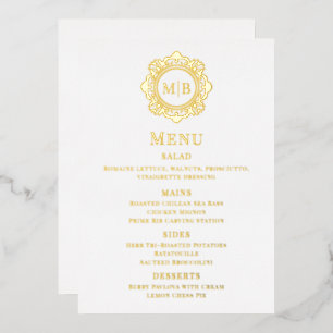 Real Foil Gold Floral Monogram Wedding Menu