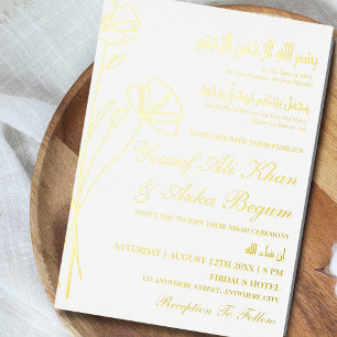 Real Foil Gold Floral White Nikah Muslim Wedding 
