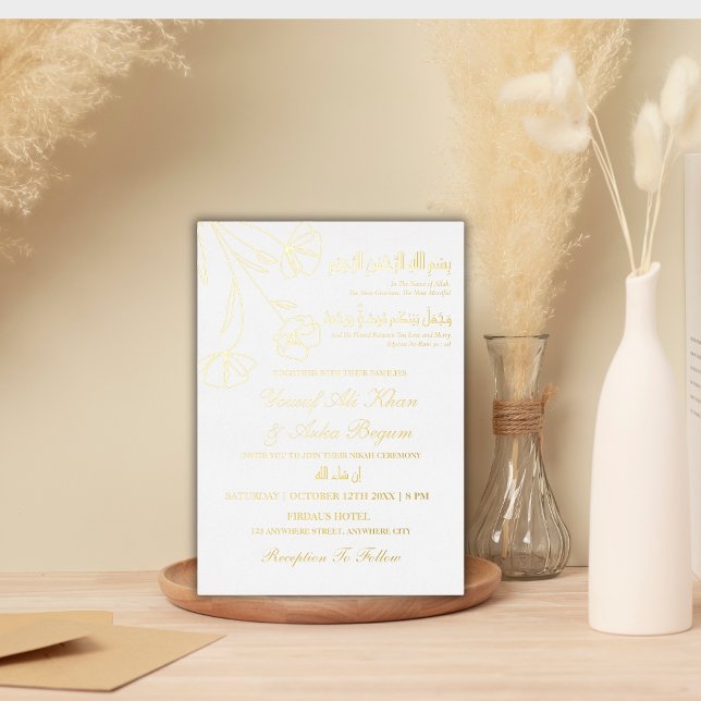 Real Foil Gold Floral White Nikah Muslim Wedding (Creator Uploaded)