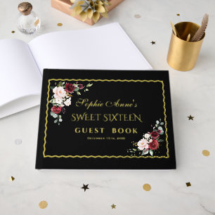 Real Foil Gold Frame Black Sweet Sixteen Party Guest Book