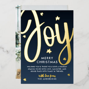 *REAL FOIL* Gold Joy Christmas Photo Foil Holiday Card