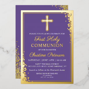 Real Foil Gold Lavender Purple First Communion