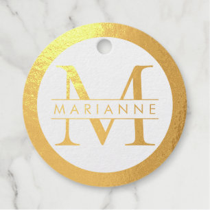 REAL FOIL Gold or Silver Monogram Circle Thank You Favour Tags