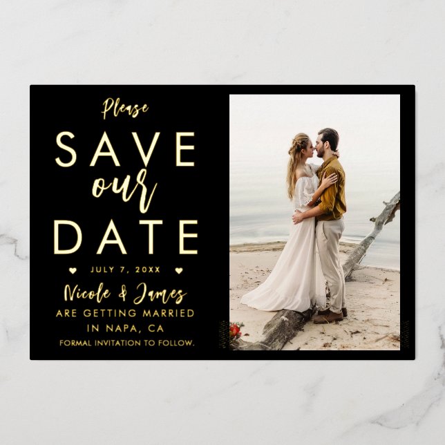 Real Foil Gold Save The Date Photo Engagement (Front)