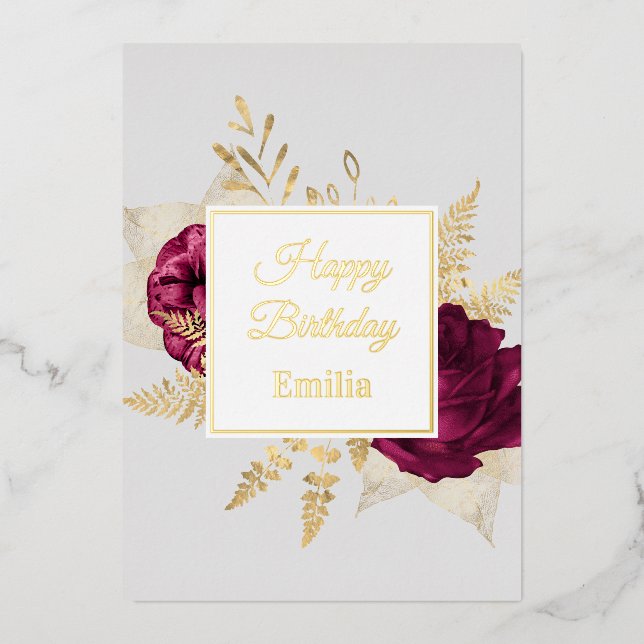 Real Foil Golden elegant Rose Birthday Card (Front)