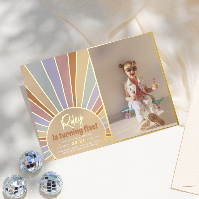Real Foil Groovy Sun Boho Daisy Photo Birthday (Creator Uploaded)