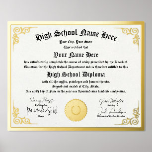 Real foil High School Diploma, GED, homeschool pdf Prints