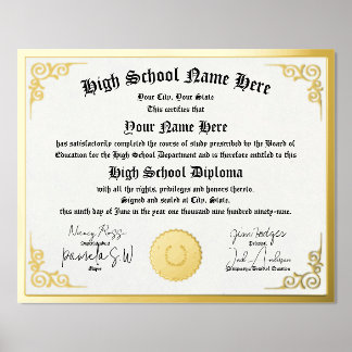 Real foil High School Diploma, GED, homeschool pdf Prints