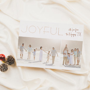 Real Foil   Joyful 2 Photo Minimalist Christmas  Holiday Card