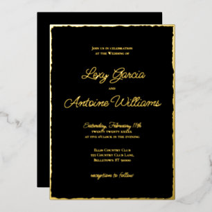 Real Foil Luxe Gold Edge Black Wedding Invitation
