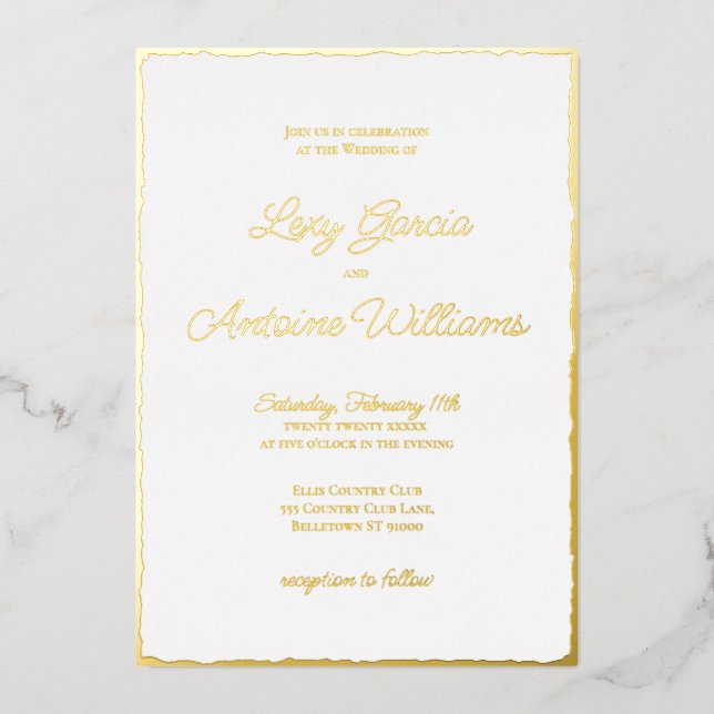 Real Foil Luxe Gold Edge White Wedding Invitation (Front)