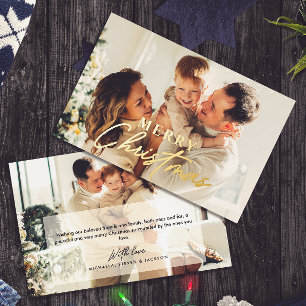 REAL FOIL Merry Christmas 2 Custom Photos Holiday Card