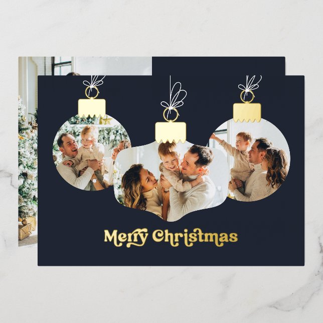 *REAL FOIL* Merry Christmas Photo Ornaments Foil Holiday Card (Front/Back)
