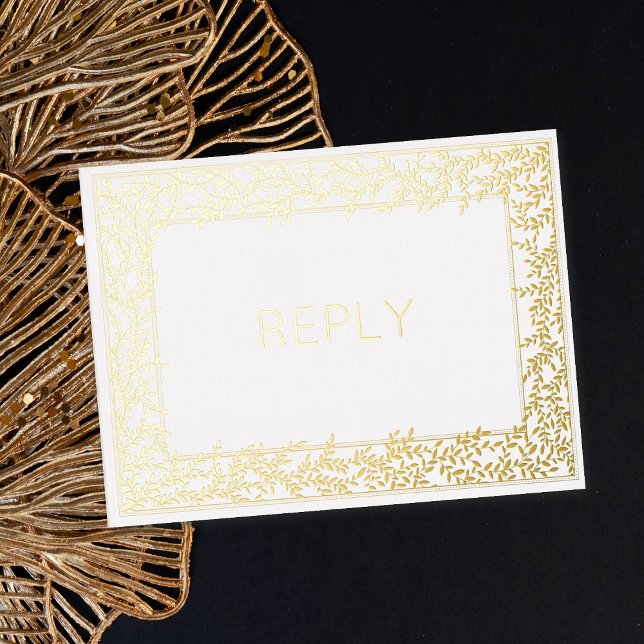 Real Foil Minimal Leaf Foliage Meal RSVP  Foil Invitation Postcard (Creator Uploaded)