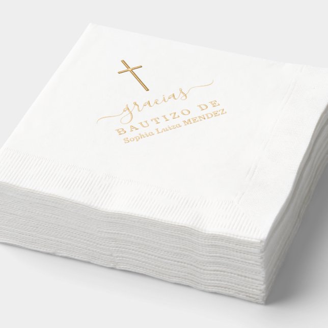 Real Foil Minimalist Elegant Baptism  Foil Napkins (Detail)