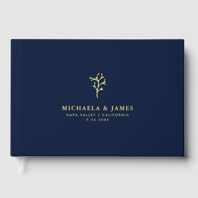 *REAL FOIL* Minimalist Elegant Botanical Wedding Guest Book (Front)