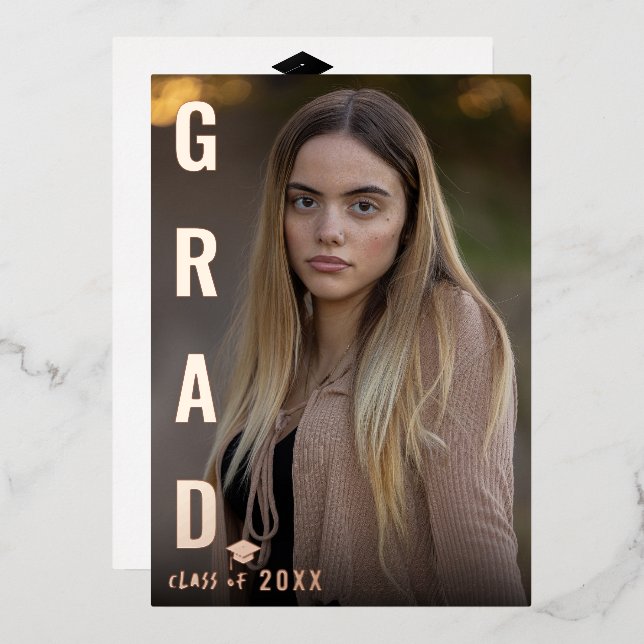 Real Foil Modern GRAD Graduation Photo Party BBQ (Front/Back)