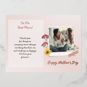 Real foil Mother's Day Photo Brushed Script   Foil Holiday Postcard