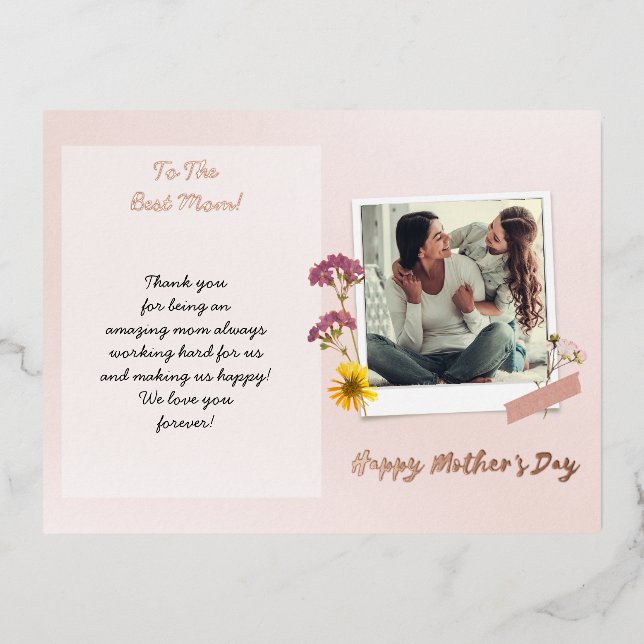 Real foil Mother's Day Photo Brushed Script   Foil Holiday Postcard (Front)