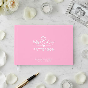 Real Foil Mr & Mrs Personalised Name Pink Wedding Guest Book