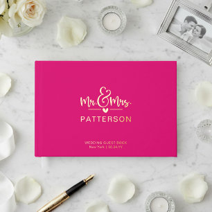 Real Foil Mr & Mrs Personalised Name Pink Wedding Guest Book