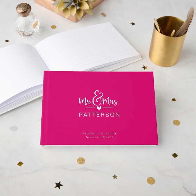 Real Foil Mr & Mrs Personalised Name Pink Wedding Guest Book (Front Open)