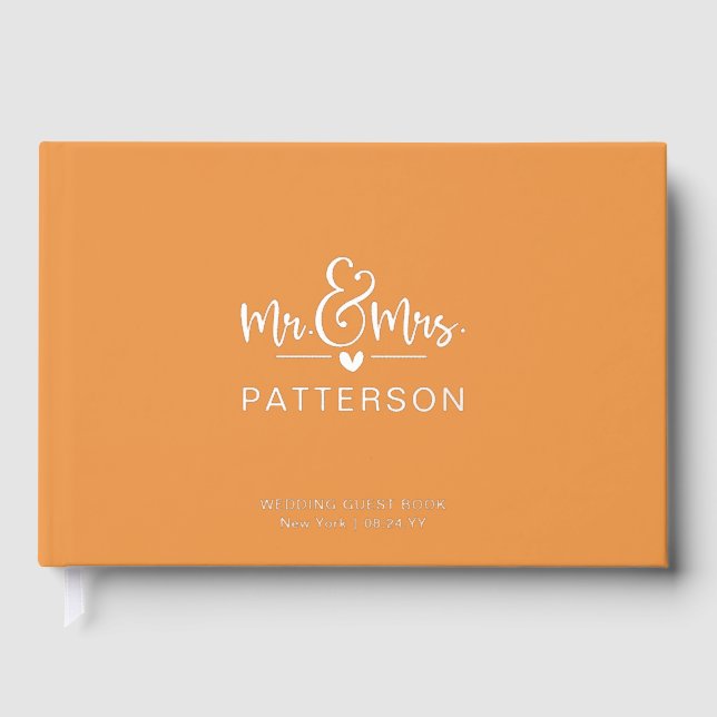 Real Foil Mr & Mrs Personalised Orange Wedding Guest Book (Front)