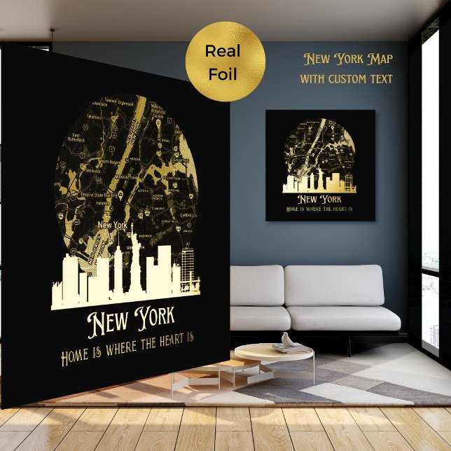 Real Foil NEW YORK Street Map Custom Art Prints (Creator Uploaded)