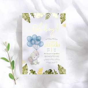 Real Foil   Oh Boy Watercolor Elephant Baby Shower