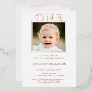 Real Foil, Photo 1st Birthday invitation