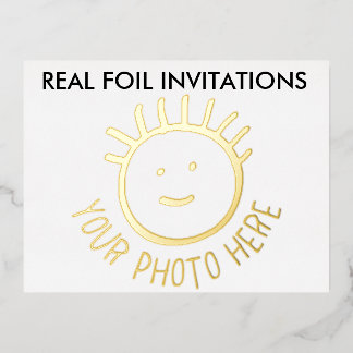 REAL FOIL PHOTO Kids Party Invitations GOLD