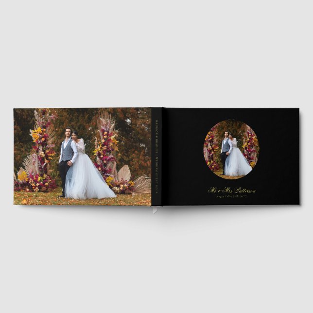 Real Foil Photo Simple Personalised Black Wedding Guest Book (Full)