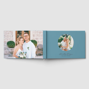 Real Foil Photo Simple Personalised Blue Wedding Guest Book