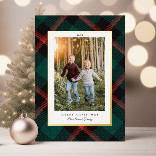 Real Foil Red Green Plaid Christmas Foil Holiday Card (Real Foil Red Green Plaid Christmas Foil Holiday Card with 1 photo)