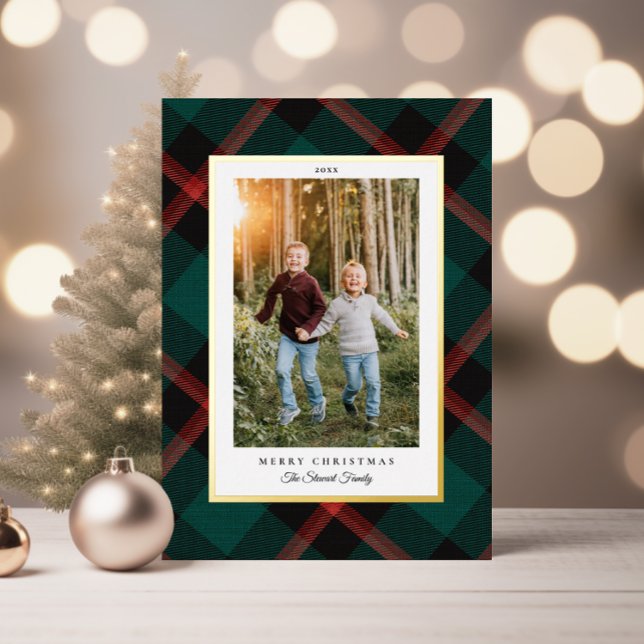 Real Foil Red Green Plaid Merry Christmas Foil Holiday Card (Creator Uploaded)