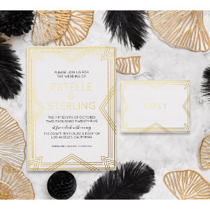 Real Foil RSVP Art Deco Geometric Gold Foil Meal  Invitation Postcard
