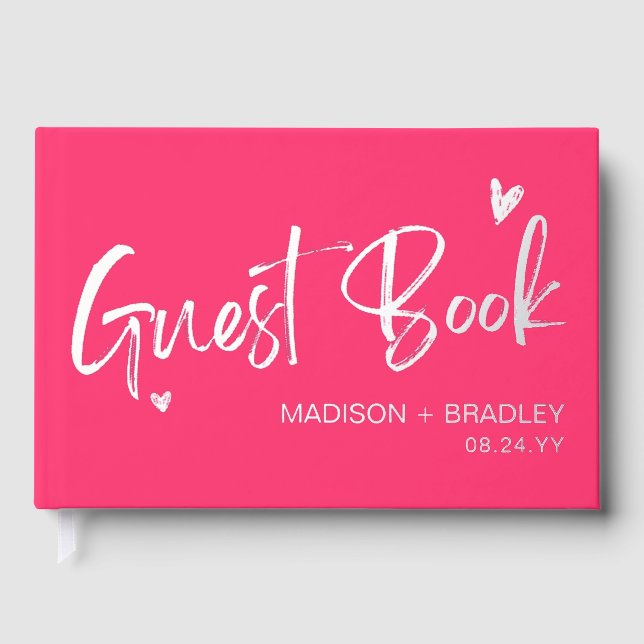 Real Foil Silver Calligraphy Script Modern Wedding Guest Book (Front)