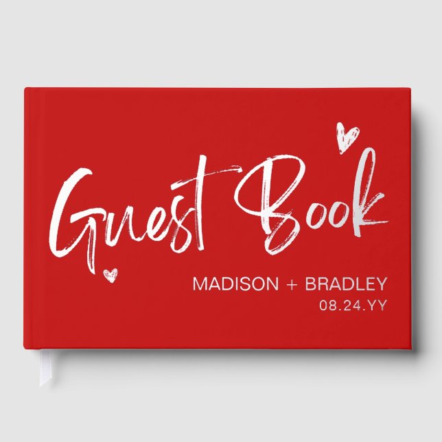 Real Foil Silver Calligraphy Script Modern Wedding Guest Book (Front)