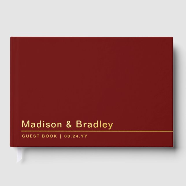 Real Foil Simple Modern Gold Script Wedding Guest Book (Front)