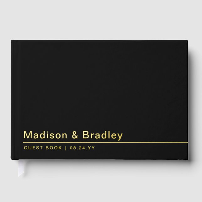 Real Foil Simple Modern Gold Script Wedding Guest Book (Front)