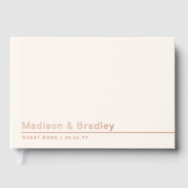 Real Foil Simple Modern Rose Gold Script Wedding Guest Book (Front)