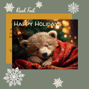 Real Foil Sleeping Bear Cub Christmas Holiday