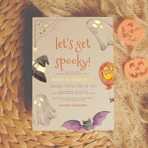  Real Foil   Spooky Halloween Ghost Birthday Party Invitation Postcard