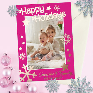 Real Foil Stars Holiday Card   Hot Pink   Photo