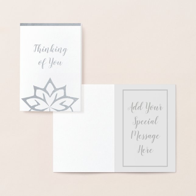 Real Foil Thinking of You Custom Silver Note Cards (Display)