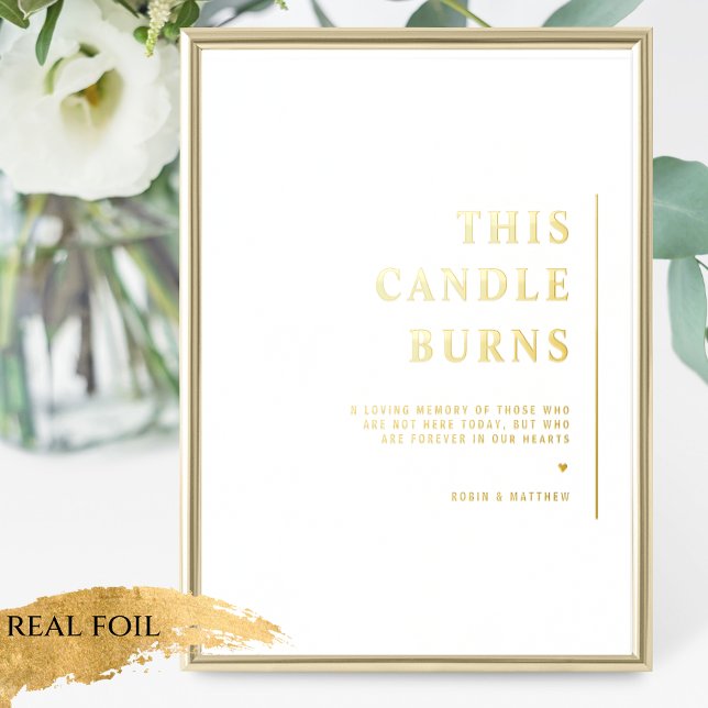 Real Foil This Candle Burns Minimal Wedding Sign (Creator Uploaded)