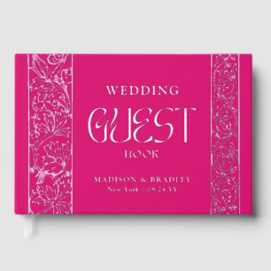 Real Foil Vintage Floral Pink Silver Wedding Guest Book