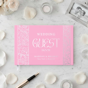 Real Foil Vintage Floral Pink Silver Wedding Guest Book