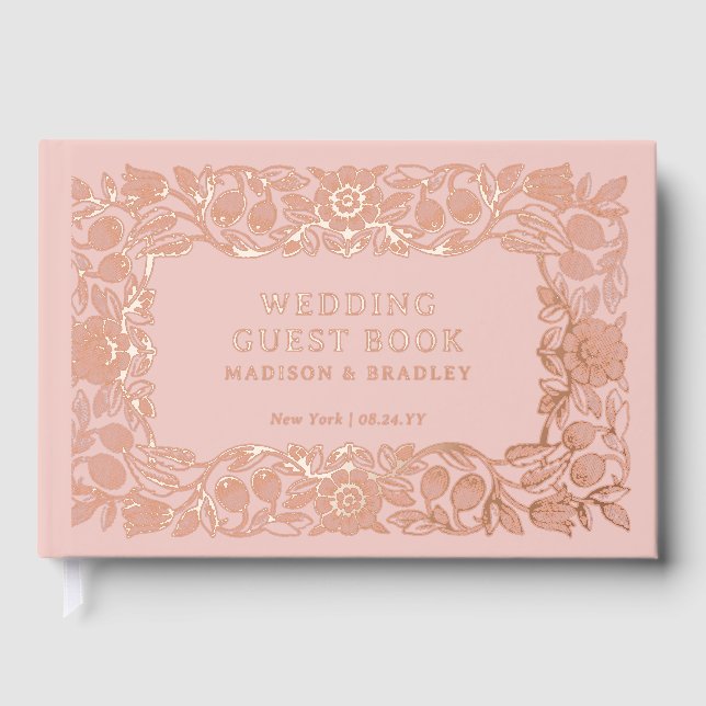 Real Foil Vintage Floral PinkWedding Guest Book (Front)