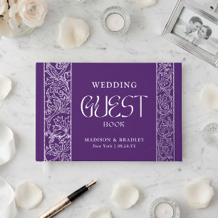 Real Foil Vintage Floral Purple Wedding Guest Book